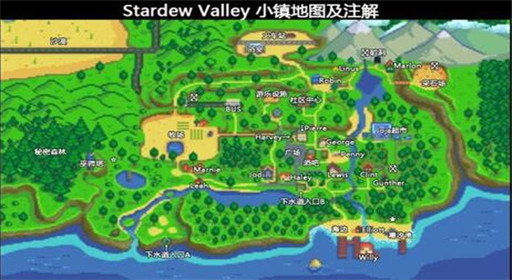 《星露谷物语》小镇地图中文注解