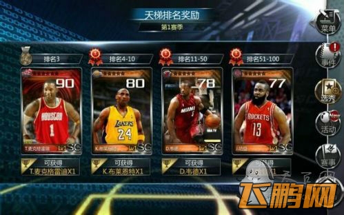 《NBA梦之队》天梯赛攻略 天梯赛荣誉兑换