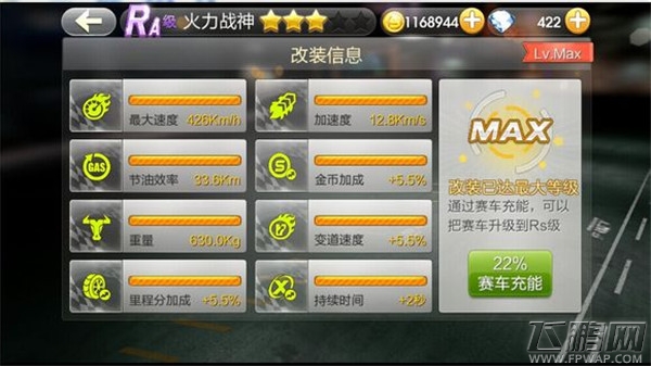 天天飞车火力战神到手 秒入秒满满级属性