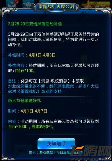 雷霆战机愚人节登陆送好礼