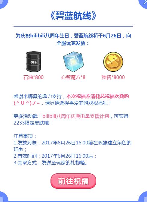 碧蓝航线B站八周年生日祭活动奖励一览 (1)